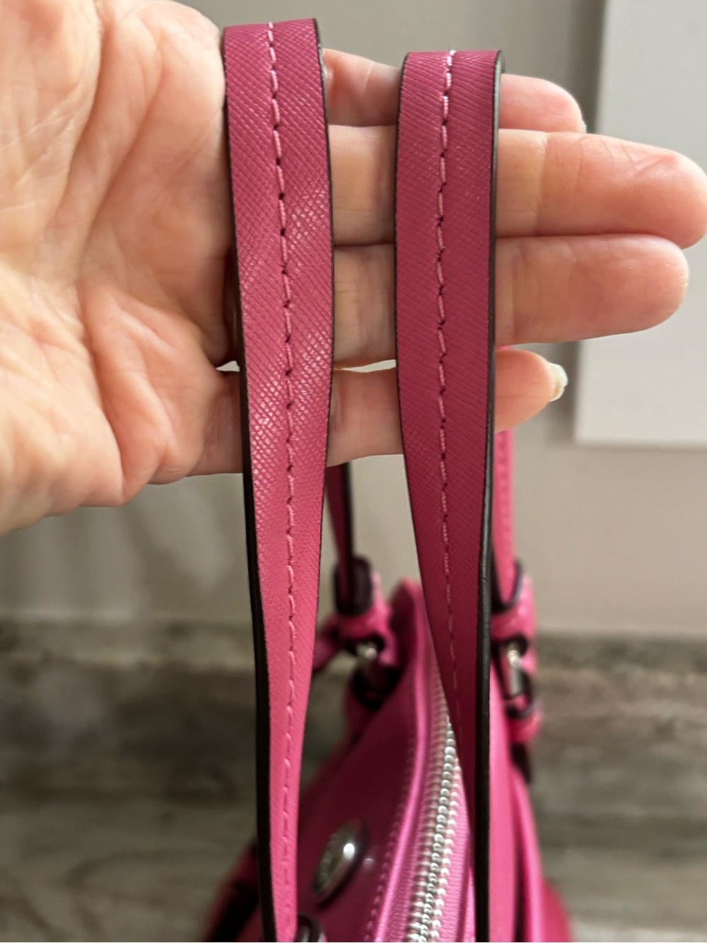 COACH Peyton Cora Domed Satchel in Pink Saffiano Leather - Picture 7 of 12